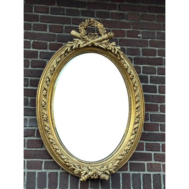 Gold 1960 French Louis XVI Gold Beech Oval Wall Mirror 1pc For Sale - Image 8 of 18