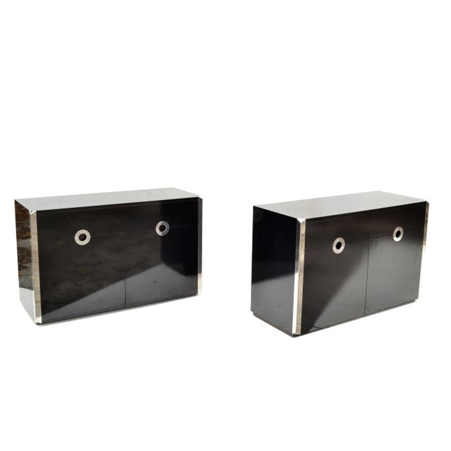 Willy Rizzo Black Laminated Wood & Chrome Sideboard, Dresser, Cabinet Italy Pair For Sale In Miami - Image 6 of 13