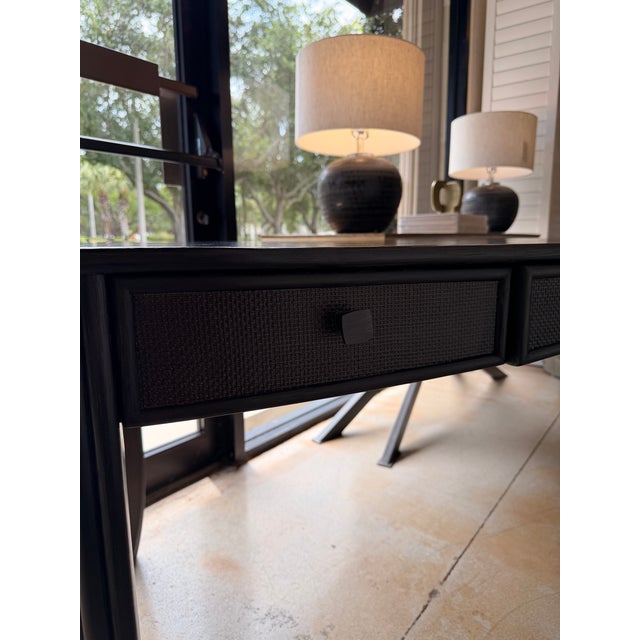McGuire Espresso Wood Desk With Cane Detailing For Sale - Image 11 of 14