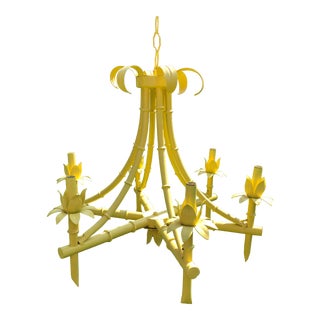 Vintage 1960s Hollywood Regency Tole Faux Bamboo Metal 6-Light Hanging Lamp For Sale