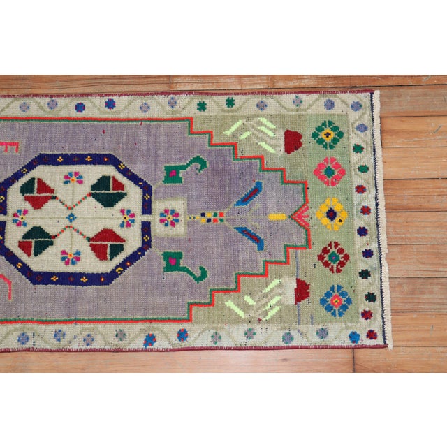 Vintage Zabihi Collection Funky Turkish Anatolian Mat Size Rug - 1'6" x 3'9" For Sale - Image 4 of 6