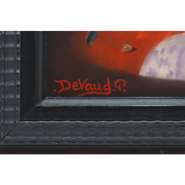 Paint p.devaud Perruche Aux Fraises Oil on Canvas Painting Art - Signed For Sale - Image 7 of 10
