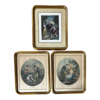 Set of Three Antique Classic Italian Lithographs Reproduction in Gilt Wood Frames For Sale
