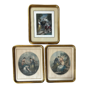 Set of Three Antique Classic Italian Lithographs Reproduction in Gilt Wood Frames