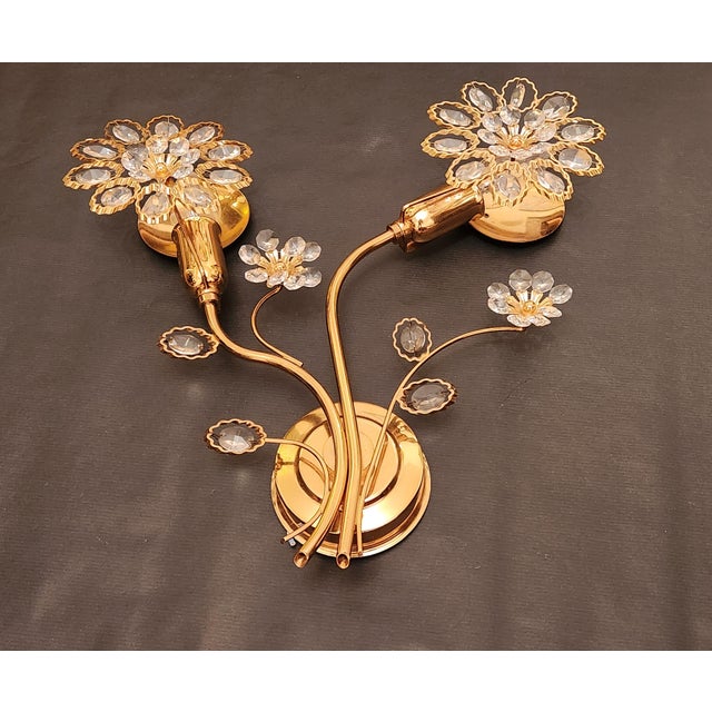 Mid-Century Modern Hollywood Regency Gold-Plated Brass Wall Lamps with Swarovski Crystals from Ernst Palme Palwa, 1960s, Set of 3 For Sale - Image 18 of 18