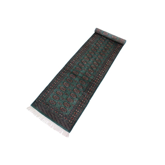 Rustic Bokhara Green/Black Hand Knotted Wool Runner Rug For Sale - Image 4 of 9
