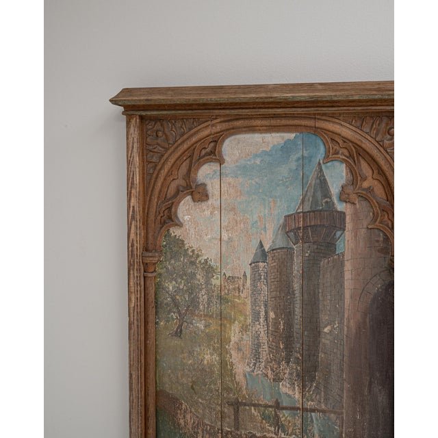 1928 French Gothic Revival Painting with Architectural Frame For Sale - Image 4 of 18