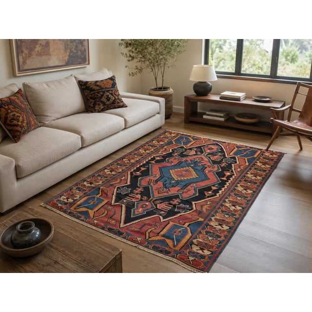 Refined kilim from the Senneh area (present-day Sanandaj, in Persian Kurdistan), an expression of the prestigious Kurdish...