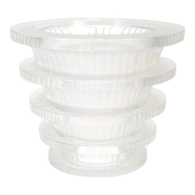 Vintage Lalique Mid-Century Marc Lalique Era 'Chevreuse' French Art Glass Vase For Sale