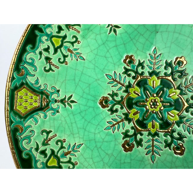 Mid 20th Century Large Vintage Longwy Raised Enamel Plate by m.p. Chevallier, Chevreuse Décor, C. 1952 For Sale - Image 5 of 16