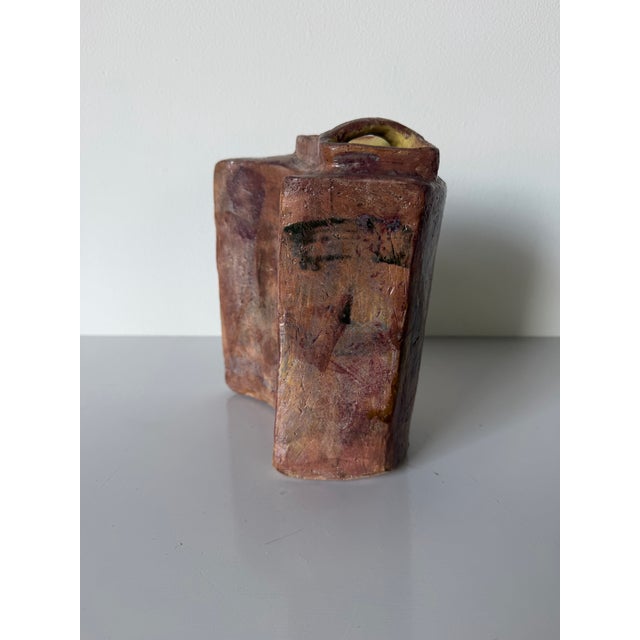 1980s Vintage Abstract Studio Art Pottery Sculptural Double-Neck Vase, Unsigned For Sale In Miami - Image 6 of 12