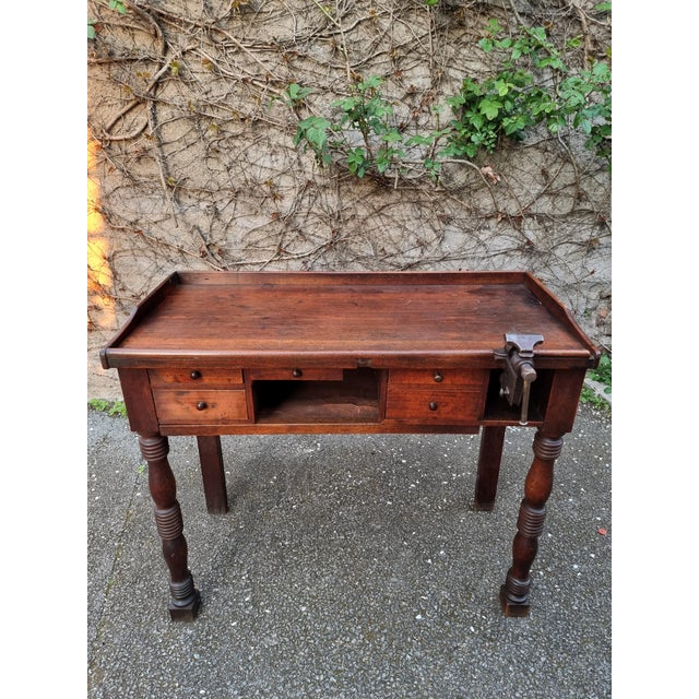 French Watchmakers Workbench with Drawers and Leather Surface, 1900s For Sale - Image 5 of 18