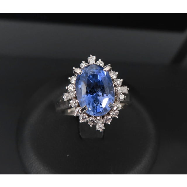 Late 20th Century Fine 3.98ct Gia Ceylon No Heat Sapphire & 0.50ct Diamond Platinum Ring Size 6 For Sale - Image 17 of 18