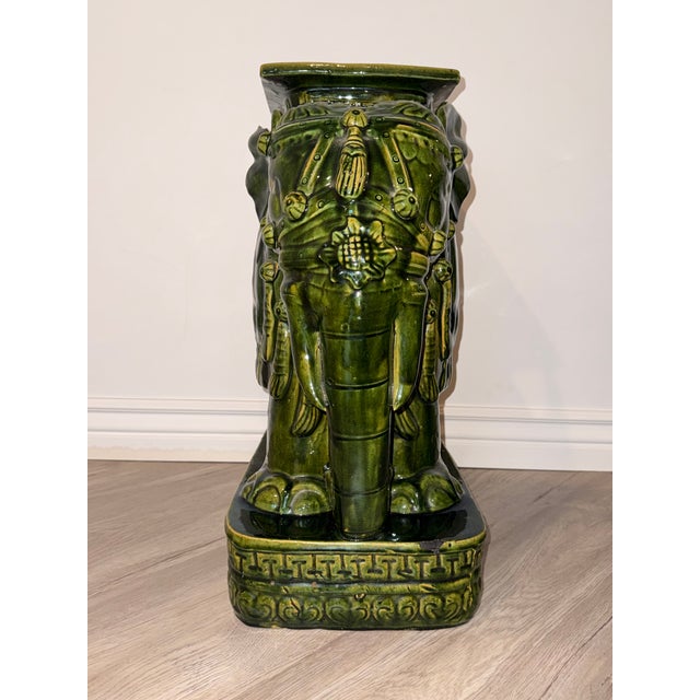 Hollywood Regency Emerald Green Ceramic Elephant Plant Stands – Pair For Sale - Image 4 of 17