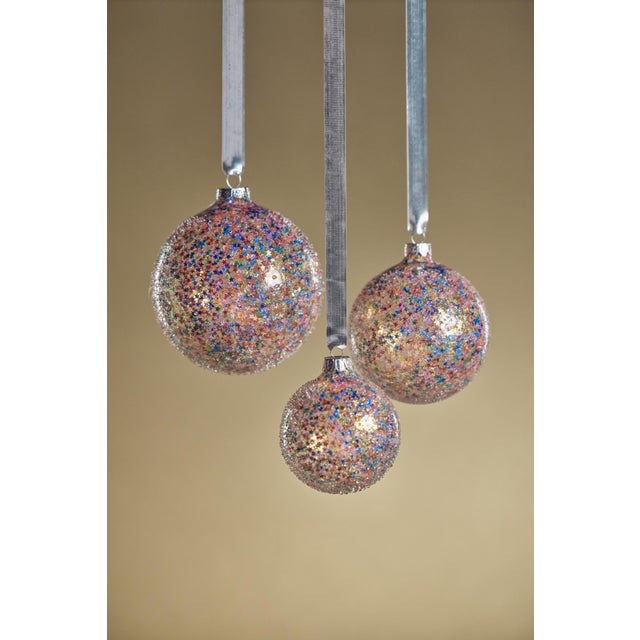 Traditional Multi-Bright 3.25" Confetti Glass Ball Ornaments, Set of 6 For Sale - Image 3 of 3