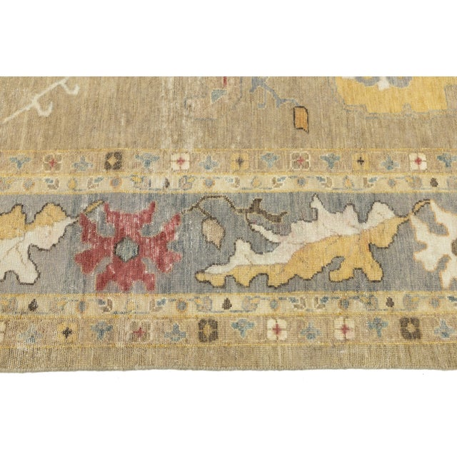 Brown Room Sized Modern Floral Oushak Style Brown Wool Rug in a 12 X 15 For Sale - Image 8 of 10