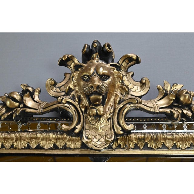 Black Large Napoleon III Mirror with Parcloses in Gilded and Blackened Wood, Late 19th Century For Sale - Image 8 of 18