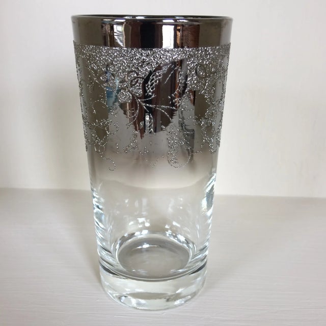 Metal Dorothy Thorpe Style Grape Pattern Silver Fade Ice Bucket WithTongs and Six 12 Oz. Tumblers - Set of 8 For Sale - Image 7 of 13