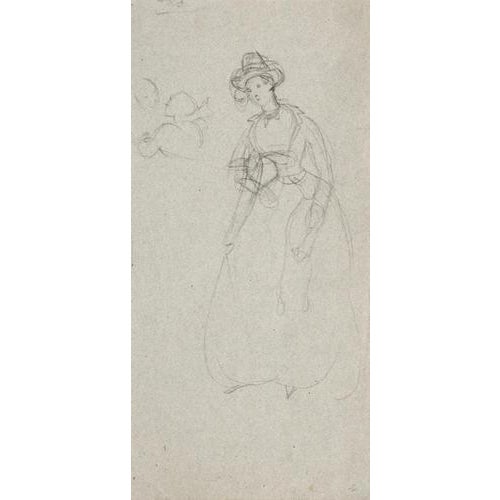 "Woman Figure" is an original pencil drawing on paper realized by Edmound De Beaumont in 1853. Hand-signed on the rear....