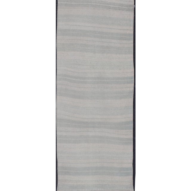Vintage Turkish Kilim Runner in Soft Ivory, Pale Gray, and Misty Blue Tones For Sale - Image 4 of 11