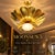 Handmade Brass Flower Chandelier, Hammered Lotus Ceiling Light, Antique Brass Floral Pendant, Art Deco Luxury Ceiling Fixture 28 Inches For Sale - Image 14 of 14