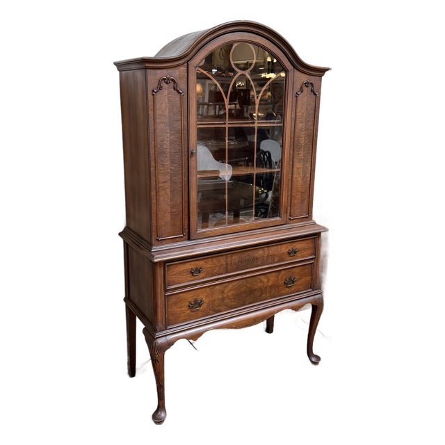 Queen Anne Mahogany China Cabinet, Antique For Sale