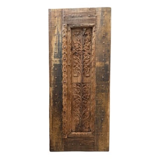 Antique Indian Teak Wood Door Panel With Hand-Carved Tree of Life For Sale