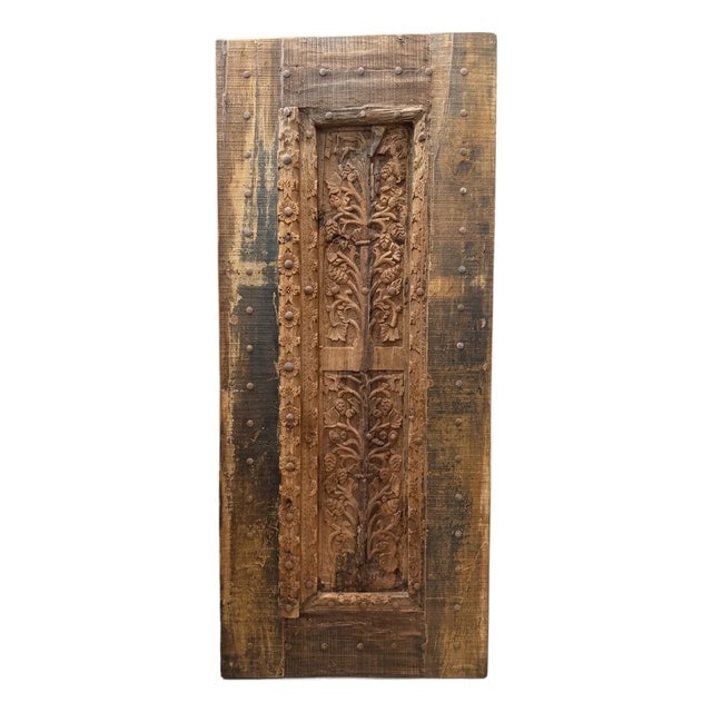 Antique Indian Teak Wood Door Panel With Hand-Carved Tree of Life For Sale