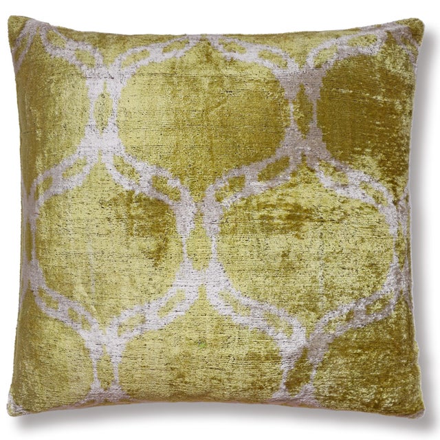 Mid-Century Modern Olive Green Silk Velvet Pillow 20x20 | Handmade Designer Accent Cushion For Sale - Image 3 of 8