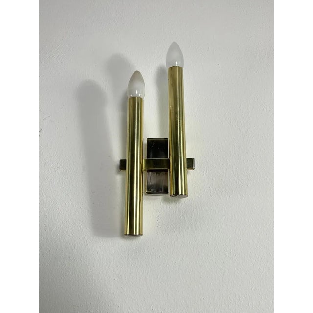Mid-Century Brass Wall Lamps in the style of Gaetano Sciolari, 1960s, Set of 2 For Sale - Image 6 of 9