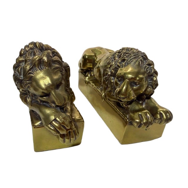 Mid 20th Century Mid 20th Century Solid Cast Brass Antonio Canova Lion Bookends - A Pair For Sale - Image 5 of 8