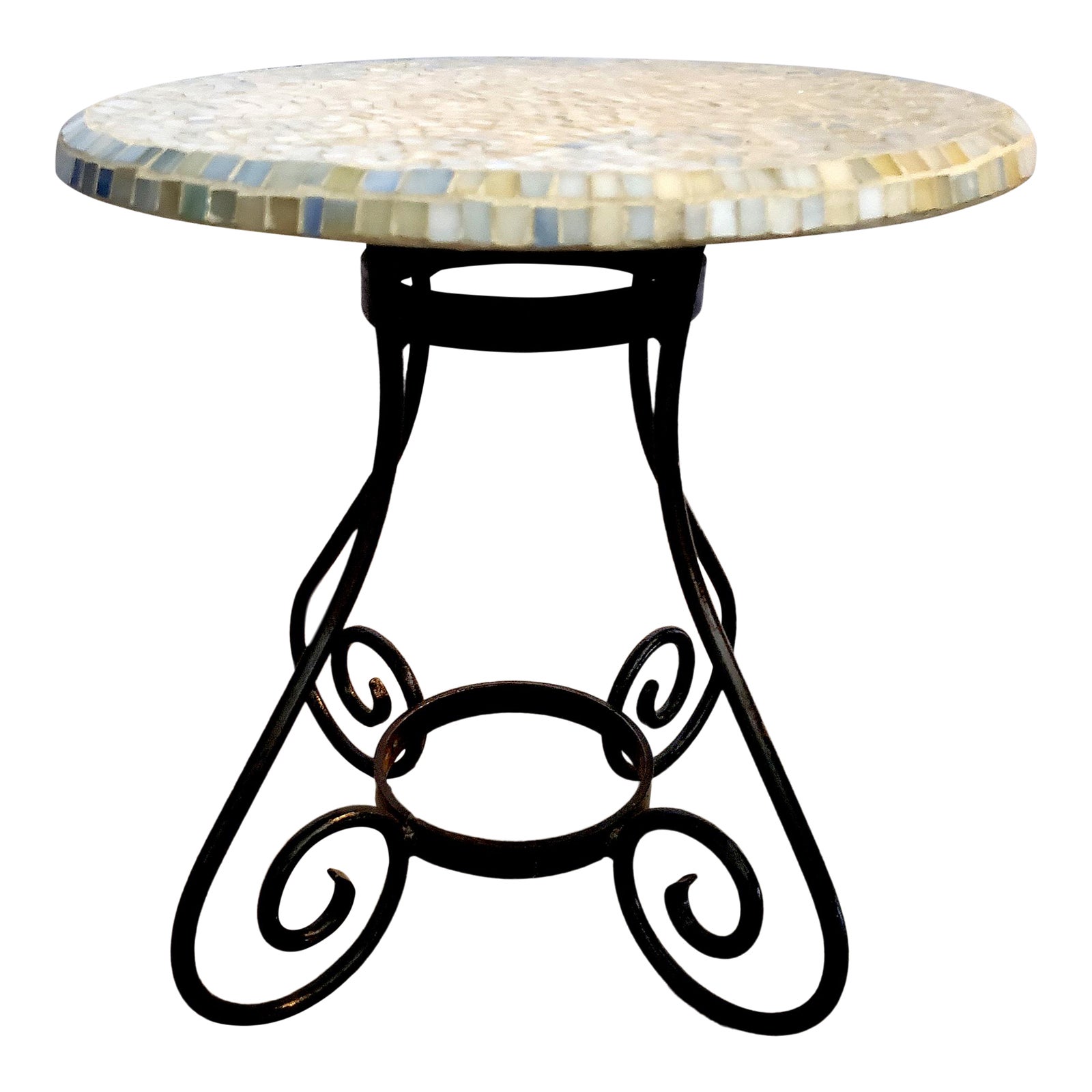 Vintage Mosaic Tile Side Table W/ Wrought Iron Base Chairish