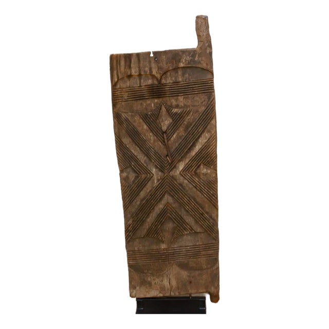 Patinated Antique Carved Geometric Door For Sale