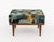 Modern "Doe-Run" Woven Chenille Upholstered Ottoman, on walnut base and four tapered legs. 14" H x 22.75" W x 22.25" D....