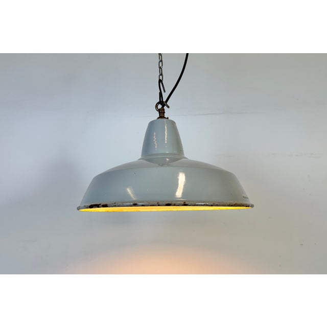 Industrial Grey Enamel Pendant Lamp from Thorlux, 1960s For Sale - Image 9 of 18