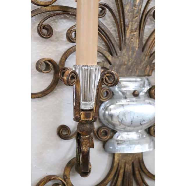 Gilded Iron and Crystal Sconces from Maison Baguès, 1950s, Set of 2 For Sale - Image 10 of 18