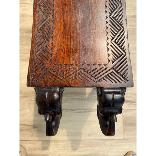 Vintage Indian Hand-Carved Solid Wood Elephant Bench For Sale In Los Angeles - Image 6 of 12