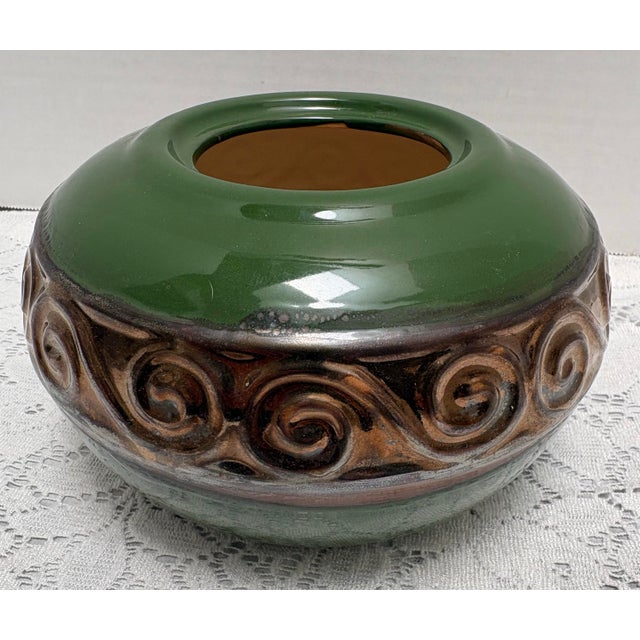 Vintage Ceramic Pottery Green Textured Plant Vessel For Sale - Image 4 of 7