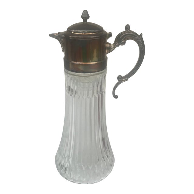 1980s Mid Century Modern Italian Chill It Glass and Silver Plate Pitcher For Sale