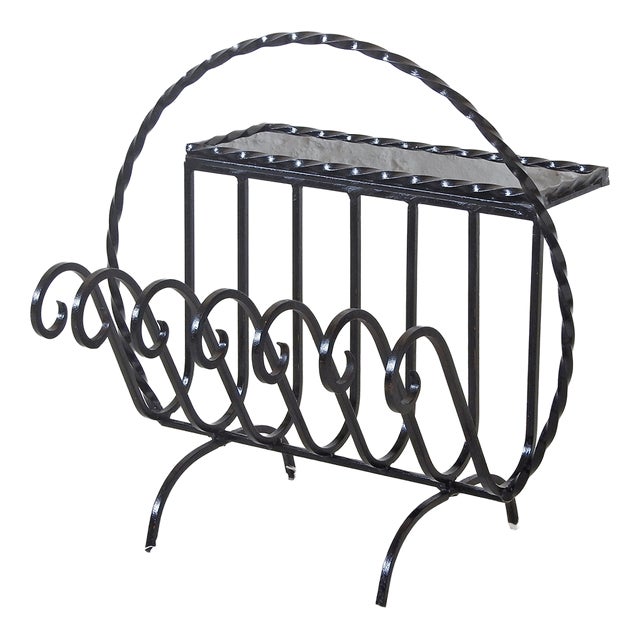 Wrought Iron Magazine Rack with Side Table, France, 1950s For Sale