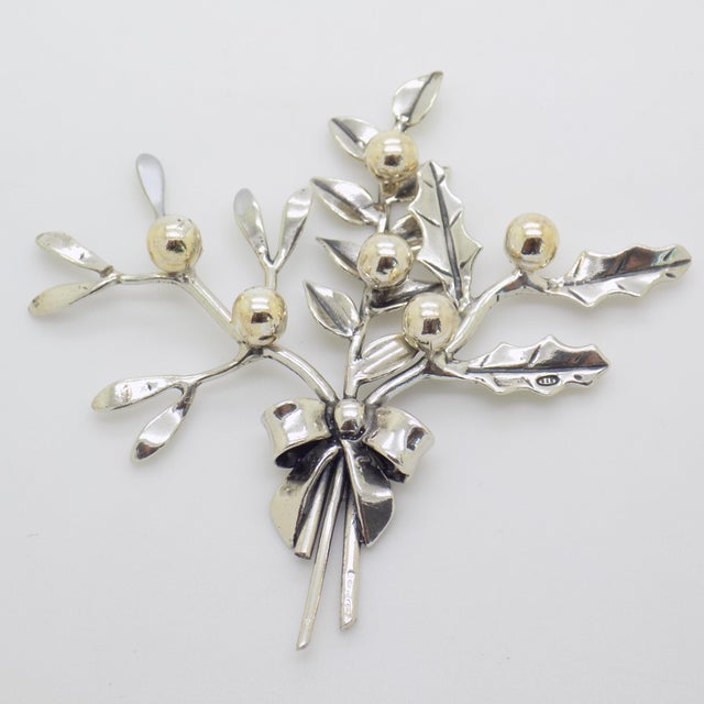 Metal Vintage Italian Handmade Genuine Sterling Silver 925 Christmas Holly and Mistletoe Figurine, 1980s For Sale - Image 7 of 15