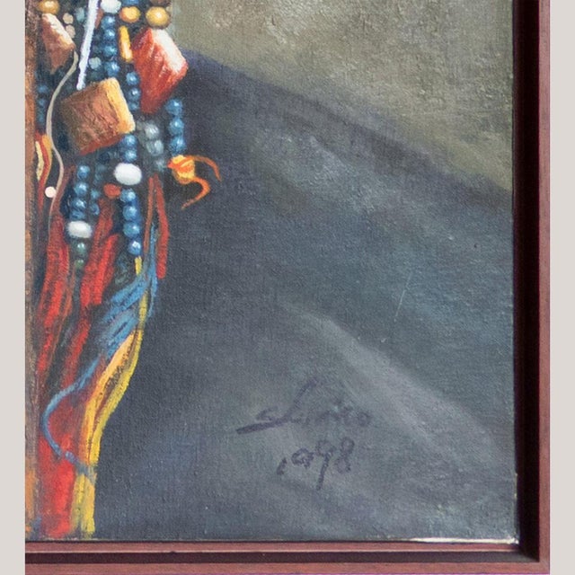 Portrait of a Tribal Woman Drinking Tea, Oil on Canvas For Sale - Image 5 of 6