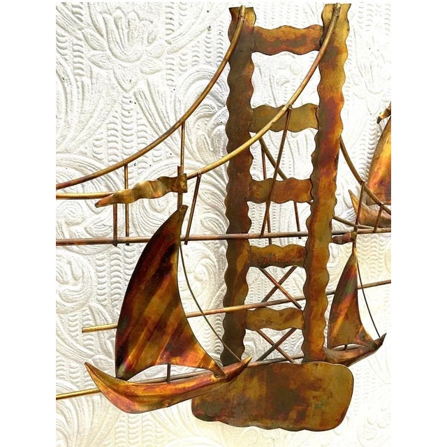 1960s Vintage Mid Century Modern Metal Golden Gate Bridge Boats Wall Hanging For Sale - Image 5 of 11