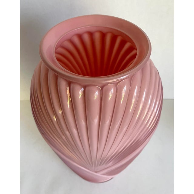 Art Deco Vintage Postmodern Deco Ribbed Pink Glass Vase For Sale - Image 3 of 10