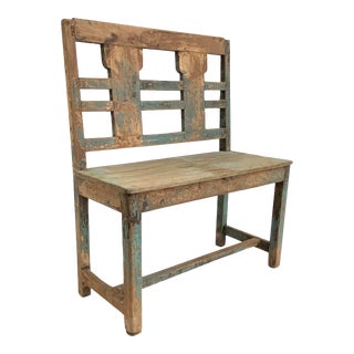Rustic Aqua Painted Bench For Sale