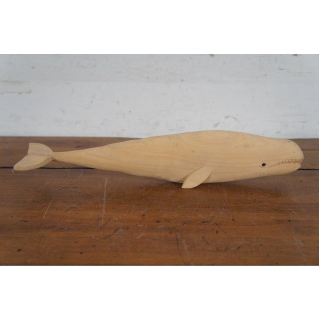 Mid 20th Century Vintage Hand Carved Teak Humpback & Sperm Whale Statues Sculpture Figruines- Set of 2 For Sale - Image 5 of 12