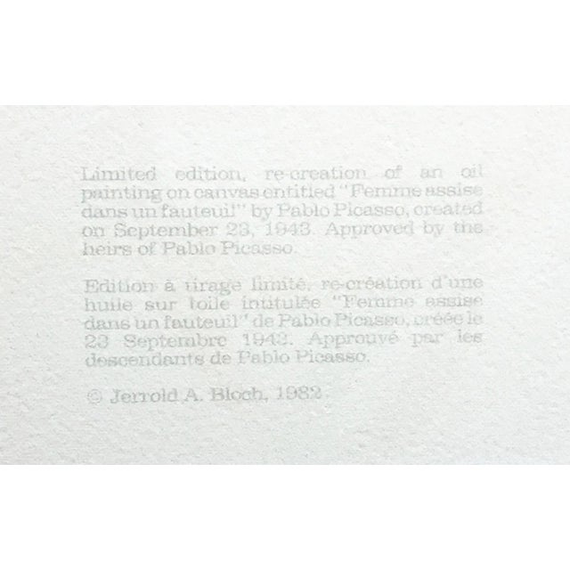 Cubism "Femme Assise Dans Un Fateuil" 1980s Pablo Picasso Estate Lithograph For Sale - Image 3 of 3