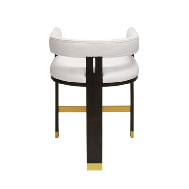Worlds Away Matthew Izzo Home Cruise Espresso and Brass Ferrule Counter Stool With White Performance Linen For Sale - Image 4 of 6