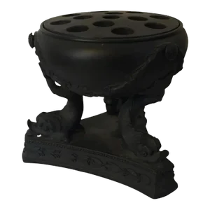 Antique 19th Century English Regency Wedgwood Black Basalt Dolphin Form Potpourri Urn Vase