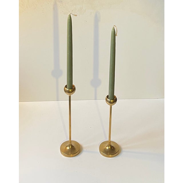 Mid-Century Modern Scandinavian Modern Tulip Candlesticks in Brass, 1960s, Set of 2 For Sale - Image 3 of 8